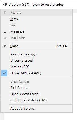 Screenshot of augmented system menu in VidDraw